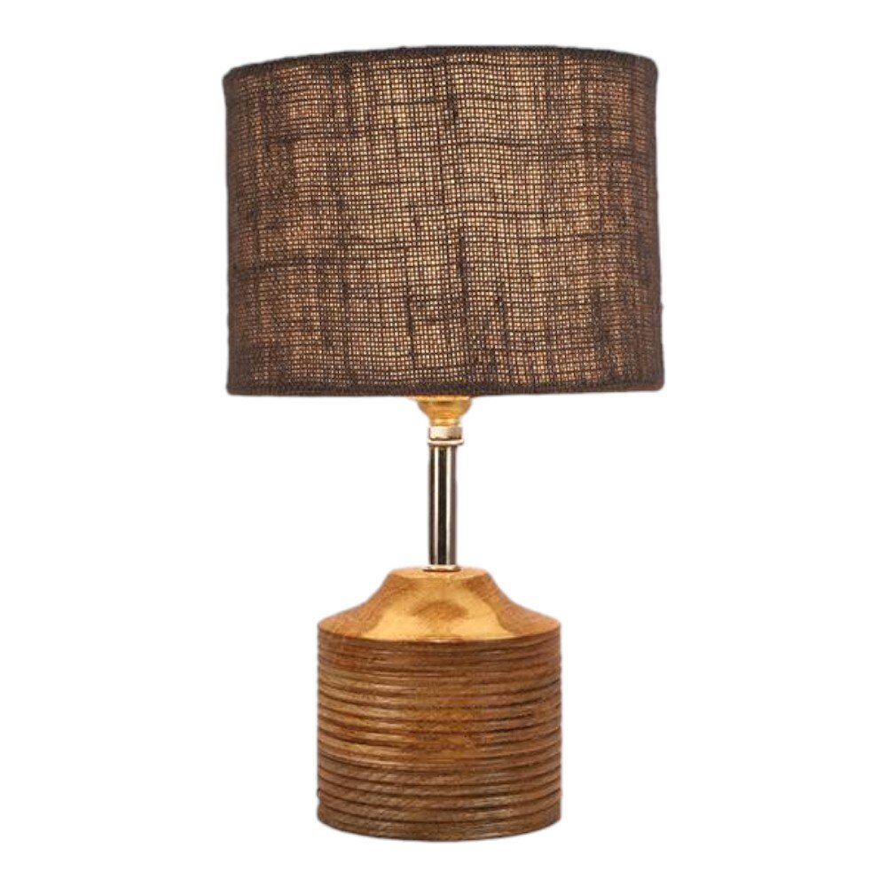 Gwendolyn Grey Natural Fiber Shade Table Lamp with Natural Wooden Base