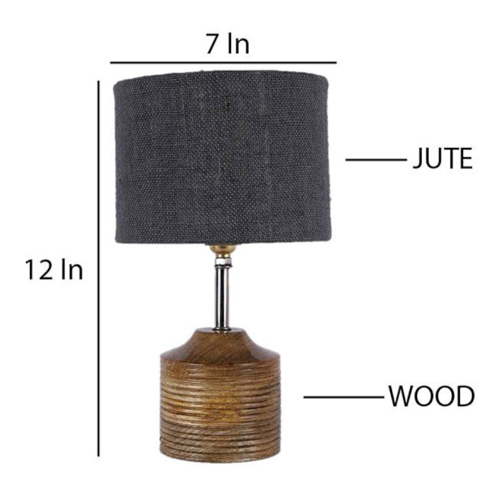 Gwendolyn Grey Natural Fiber Shade Table Lamp with Natural Wooden Base