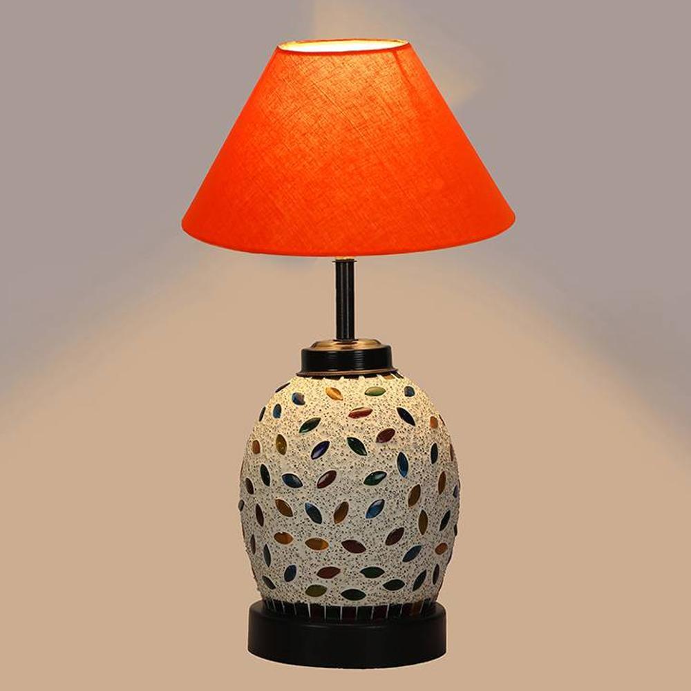 Maren Orange cotton Glass Table lamp with Iron Base