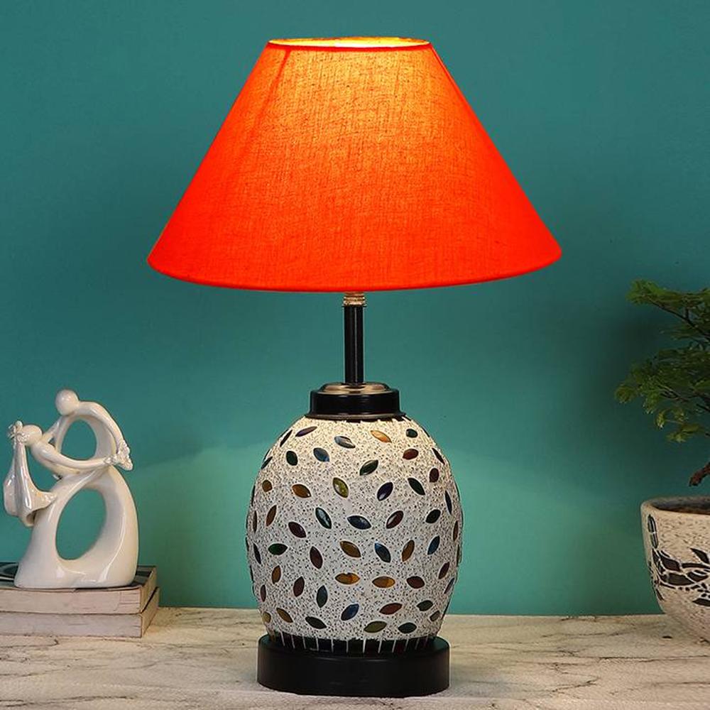 Maren Orange cotton Glass Table lamp with Iron Base