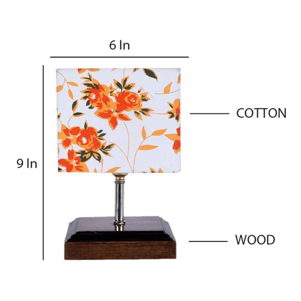 Dario Multicolour Fabric Shade Table Lamp with Brown Wood & Steel Base