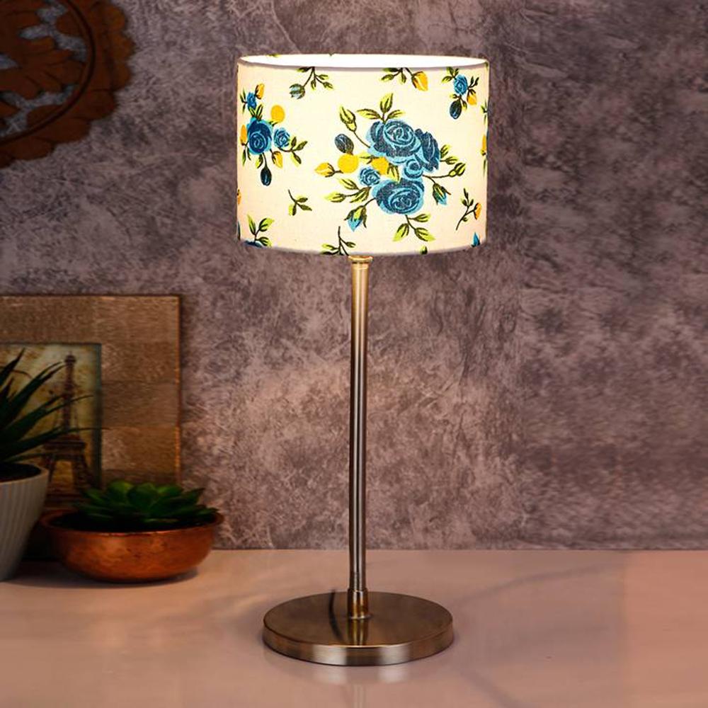 Truett Multicolour Fabric Shade Table Lamp with Steel Steel Base - Devansh