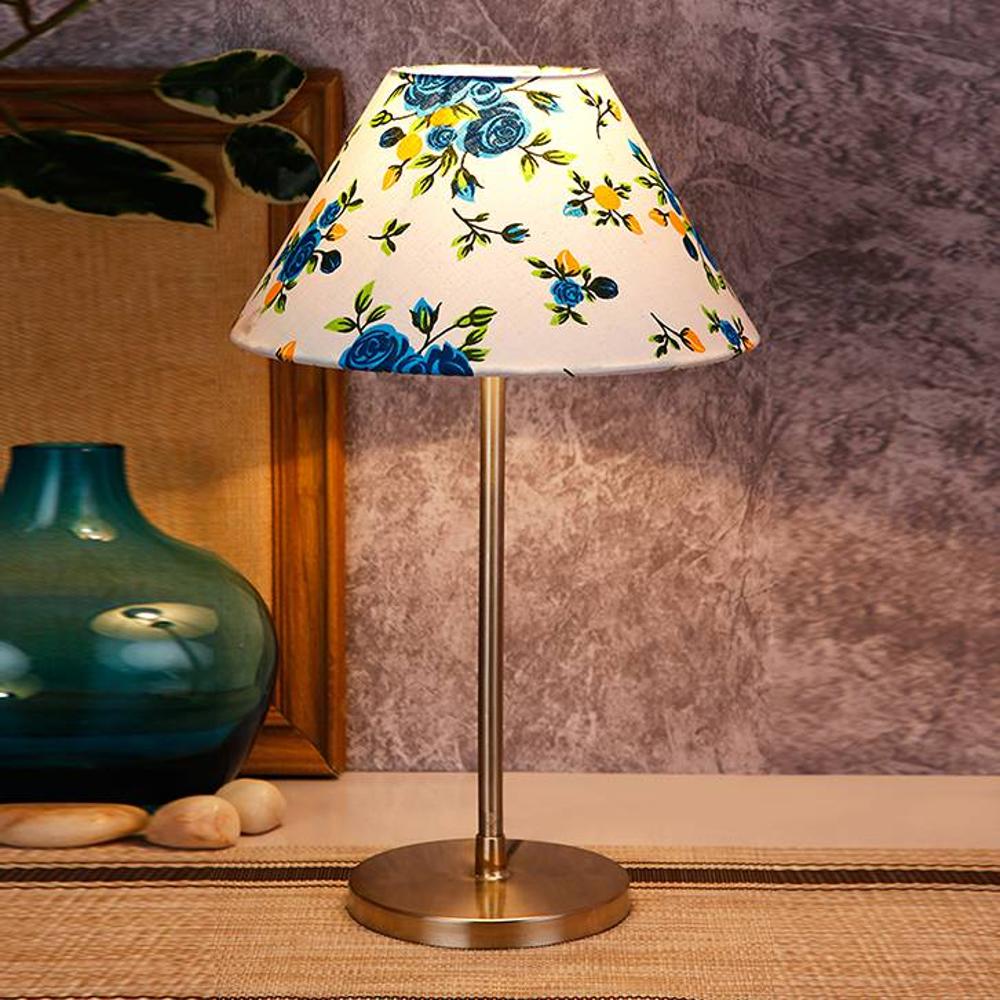 Abner Multicolour Fabric Shade Table Lamp with Steel Steel Base