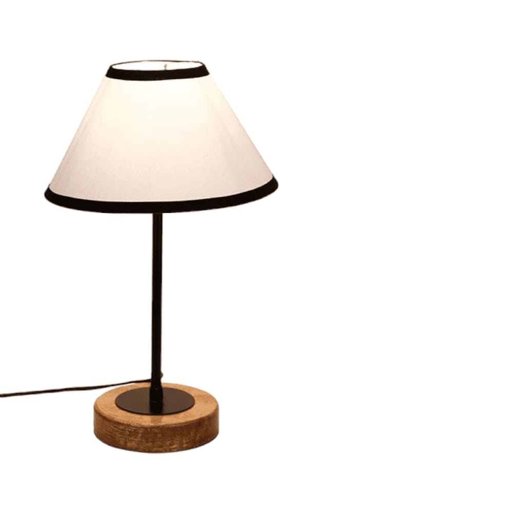 Kalel Multicolour Fabric Shade Table Lamp with Natural Wood & Iron Base