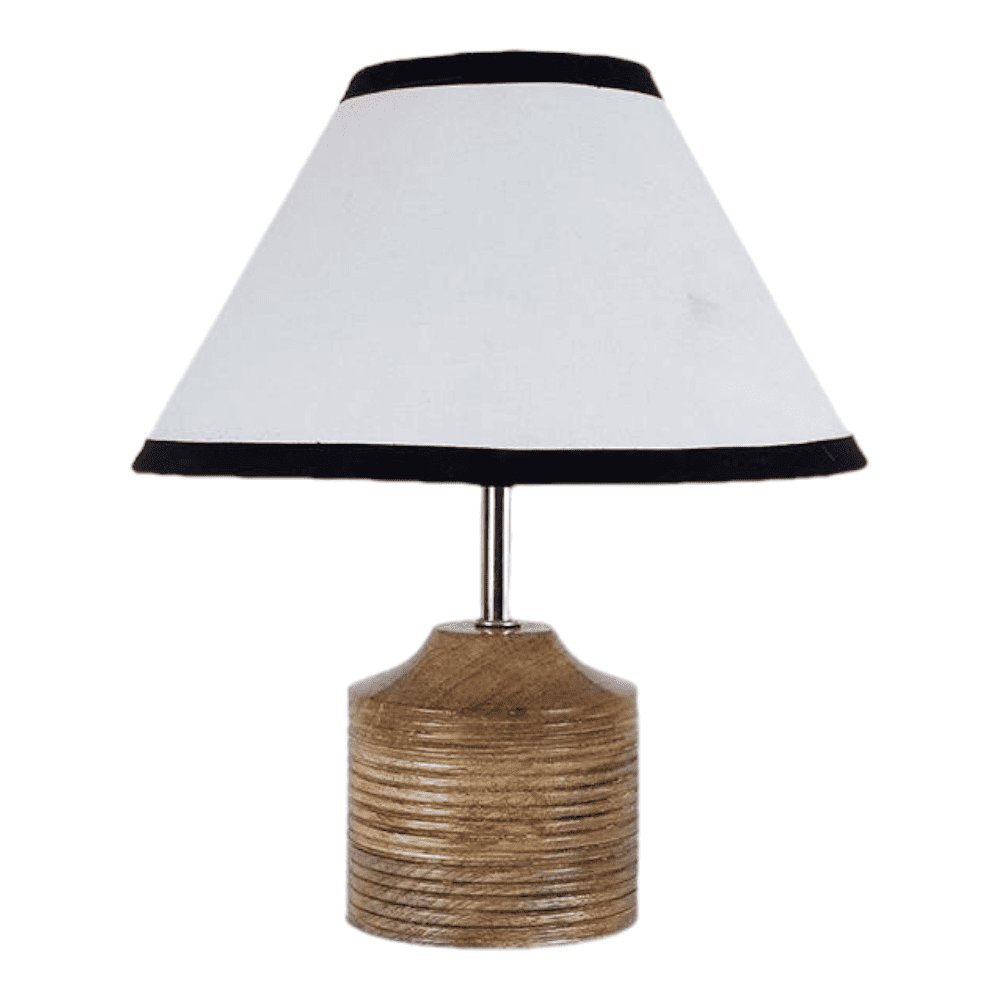 Joan Multicolour Fabric Shade Table Lamp with Natural Wooden Base