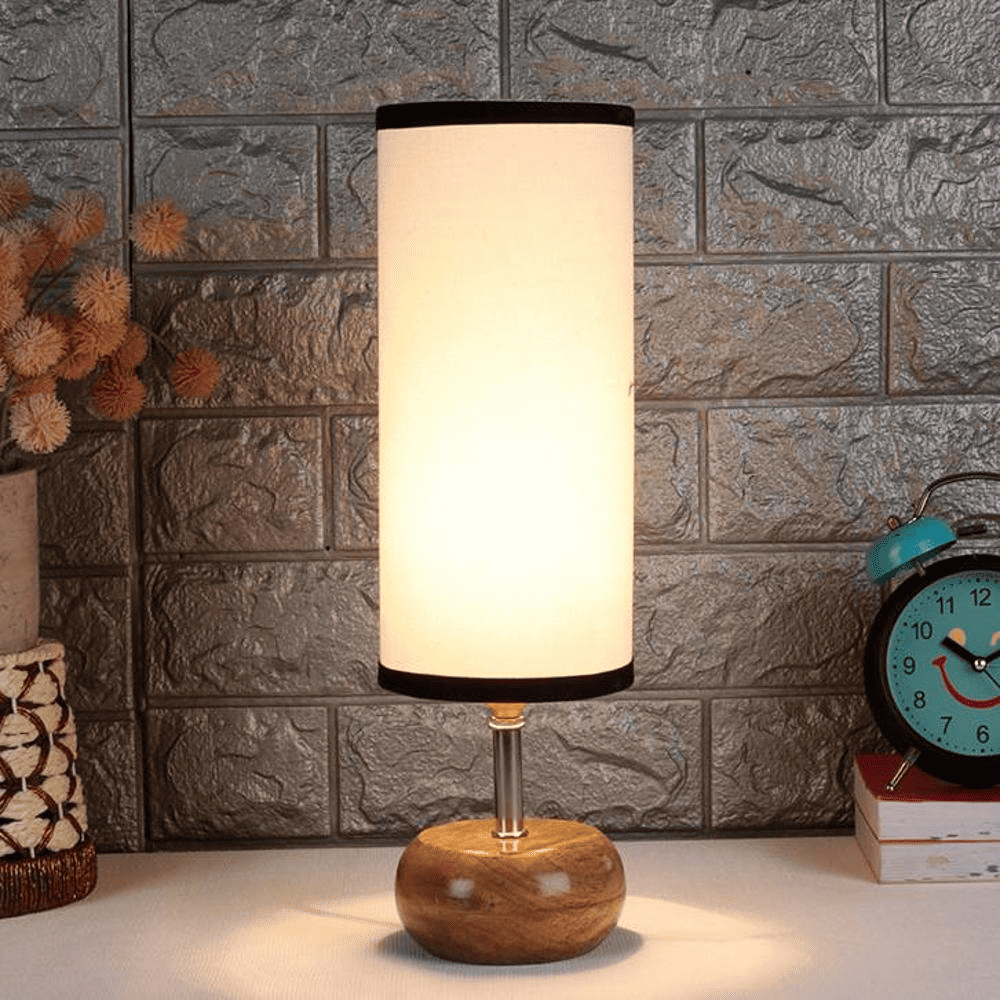 Nadine Multicolour Fabric Shade Table Lamp with Natural Wooden Base