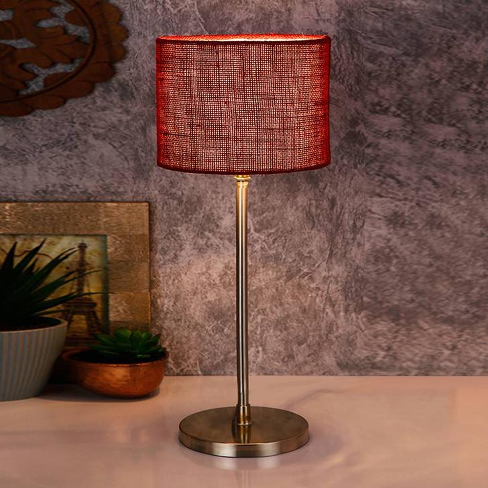 Kody Maroon Natural Fiber Shade Table Lamp with Steel Steel Base