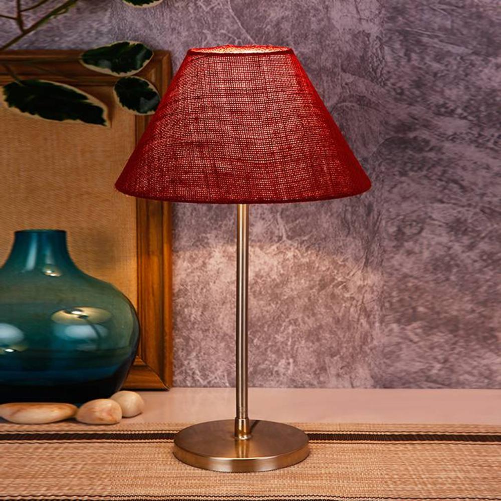 Cedric Maroon Natural Fiber Shade Table Lamp with Steel Steel Base - Devansh