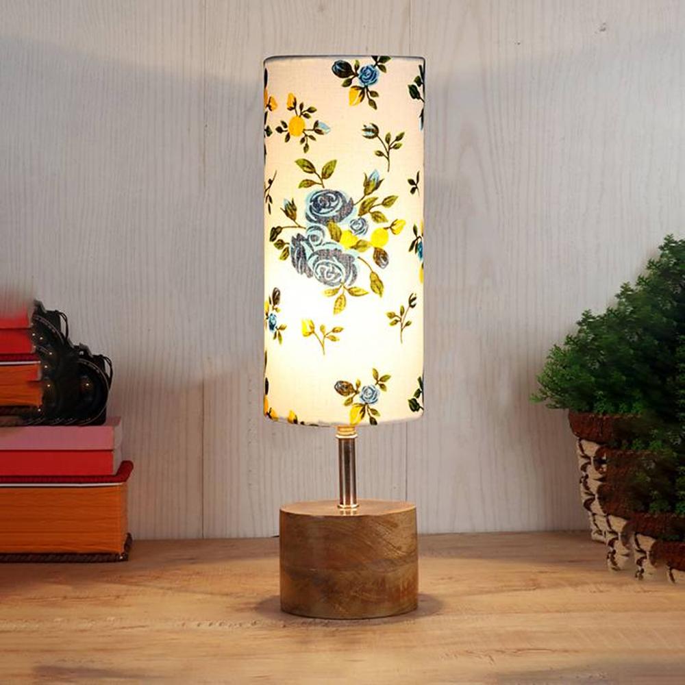 Finley Multicolor cotton & solid wood table lamp - Devansh