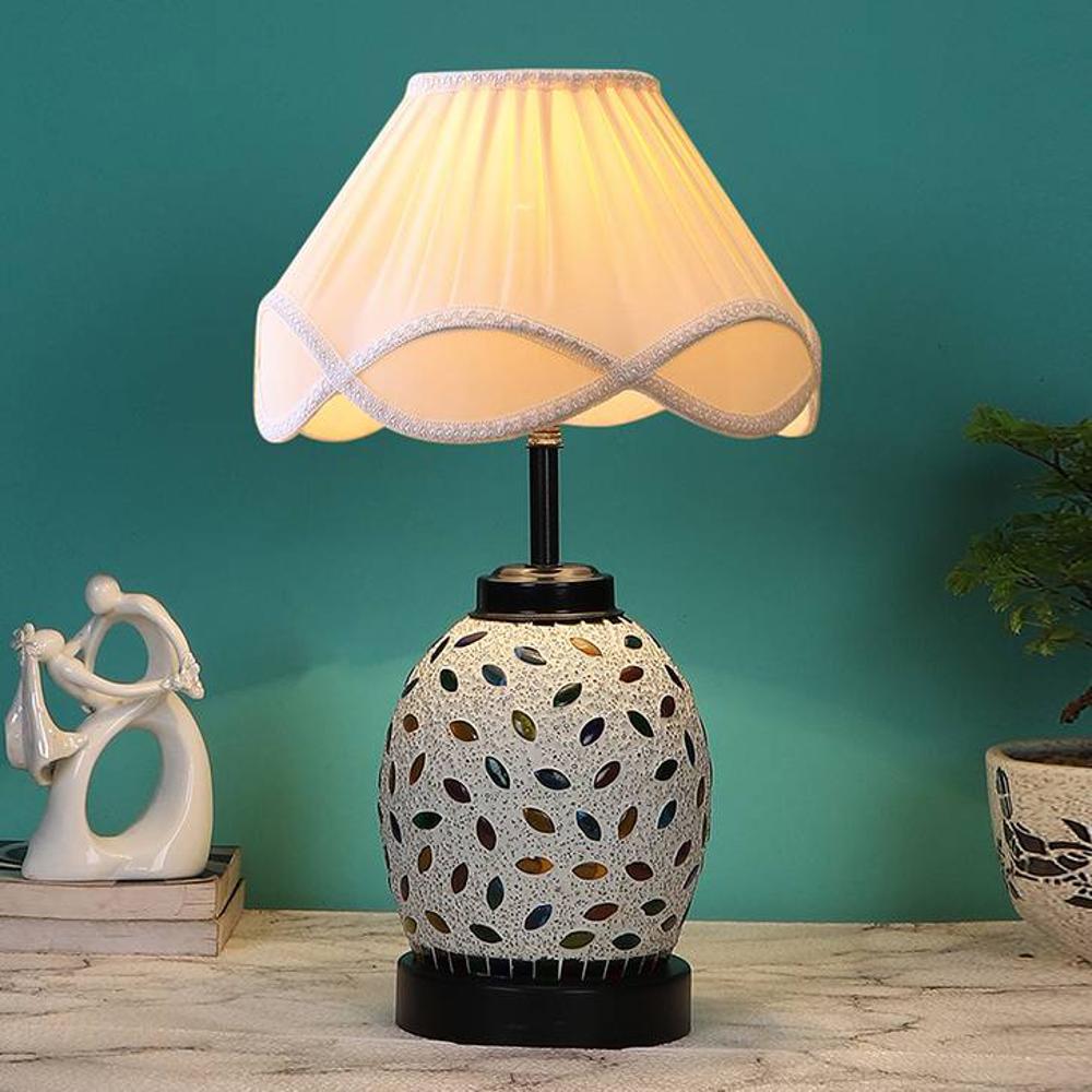 Ryan Vintage off-white Glass Shade Table lamp with Iron Base