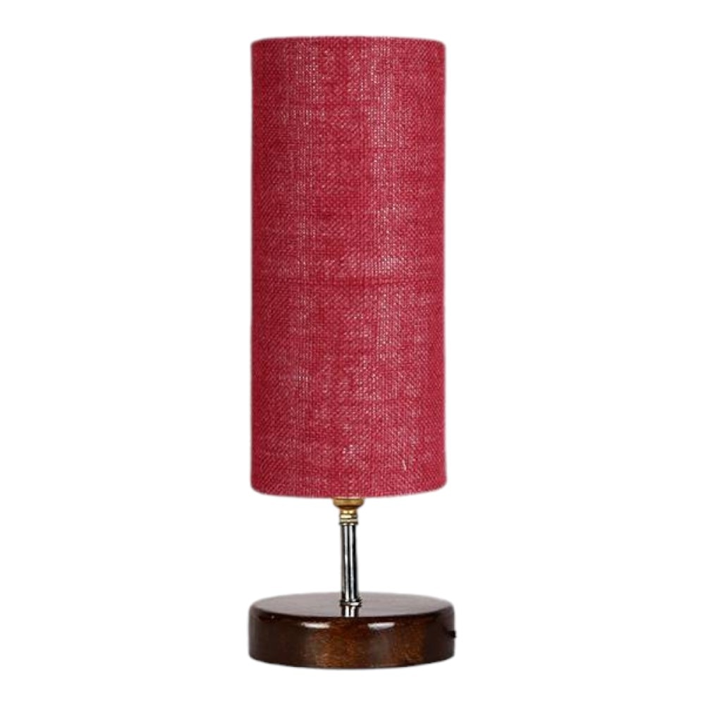 Kirby Maroon Jute table lamp with brown wood base