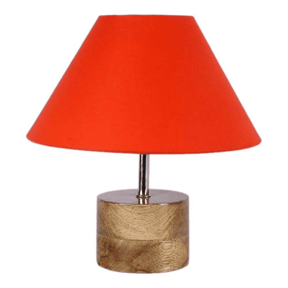 Arundhati Orange Fabric Shade Table Lamp with Natural Wooden Base