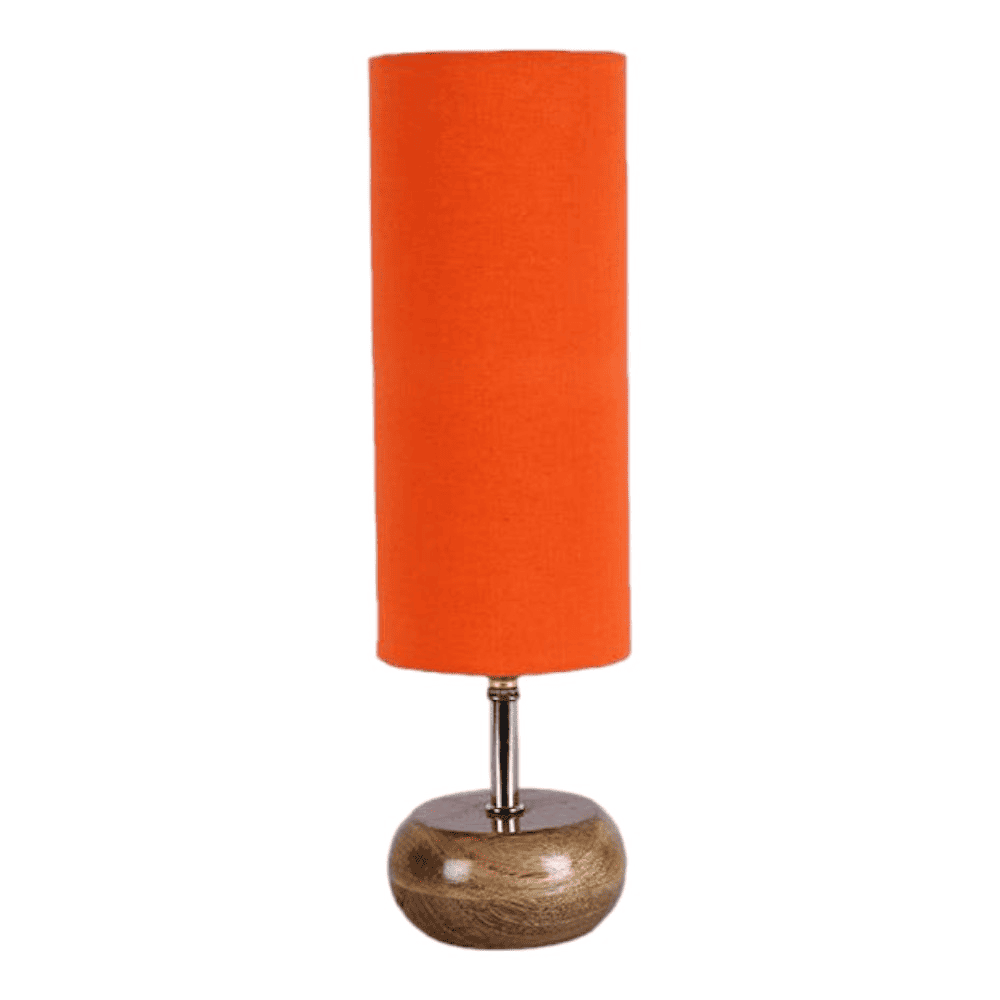 Maryse Orange Fabric Shade Table Lamp with Natural Wooden Base