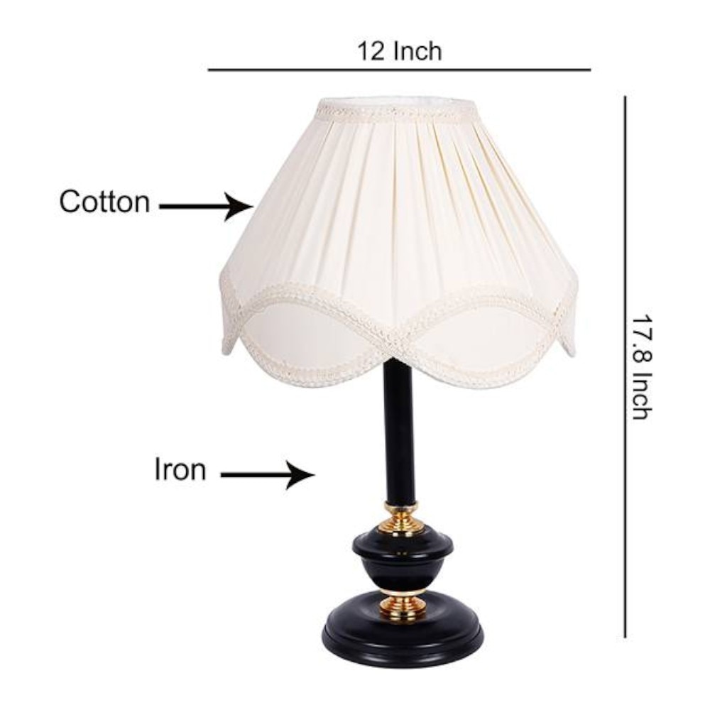 Trace Off White Fabric Shade Table Lamp with Black Iron Base