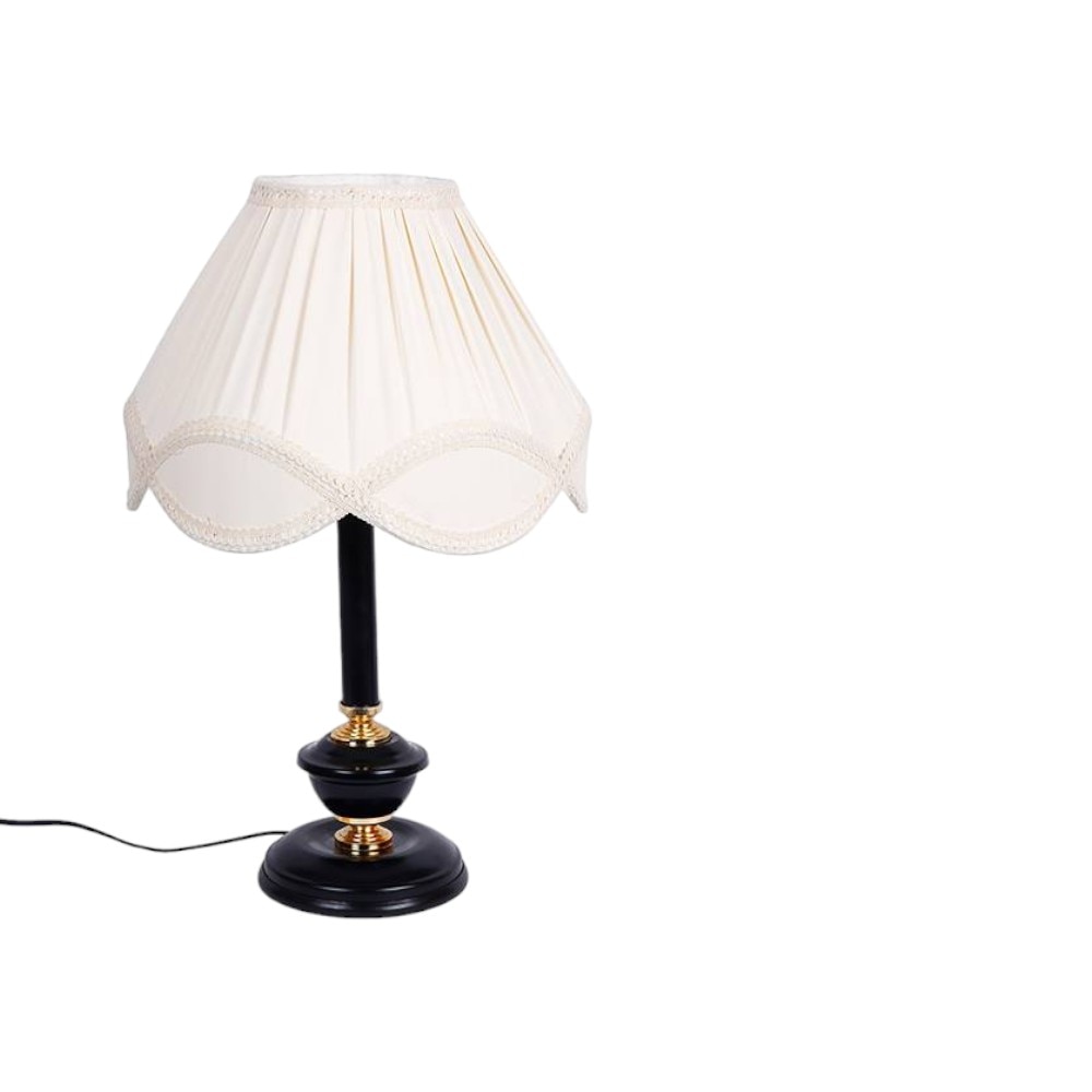 Trace Off White Fabric Shade Table Lamp with Black Iron Base