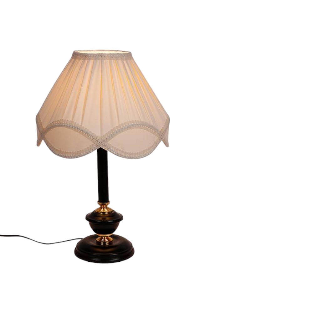 Trace Off White Fabric Shade Table Lamp with Black Iron Base