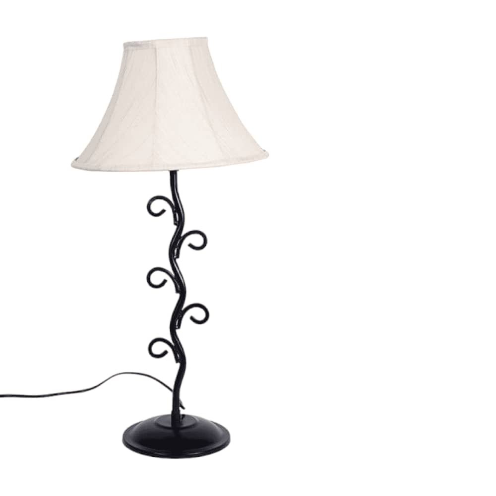 Kace Off White Fabric Shade Table Lamp with Black Iron Base
