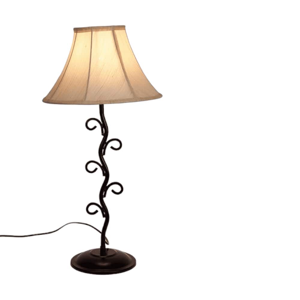 Kace Off White Fabric Shade Table Lamp with Black Iron Base