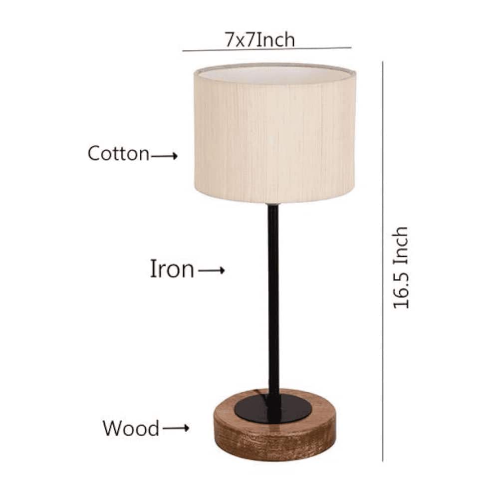 Jad Off White Fabric Shade Table Lamp with Natural Wood & Iron Base