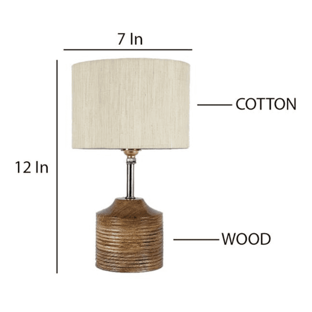 Curtis Off White Fabric Shade Table Lamp with Natural Wooden Base