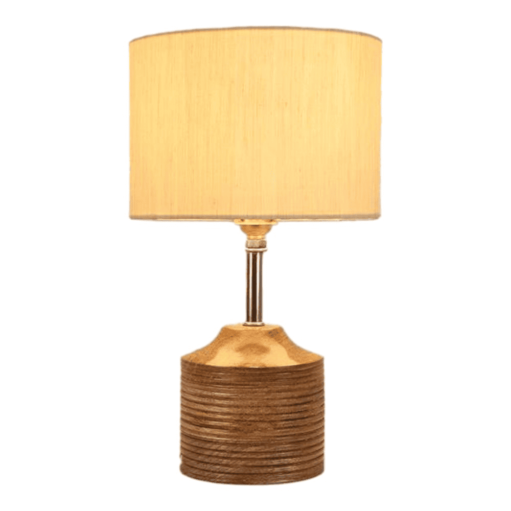 Curtis Off White Fabric Shade Table Lamp with Natural Wooden Base