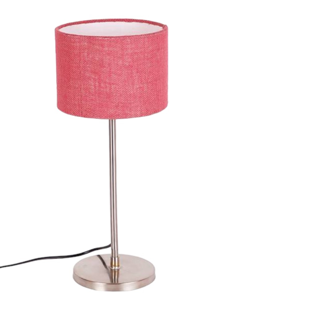 Salvatore Pink Natural Fiber Shade Table Lamp with Steel Steel Base