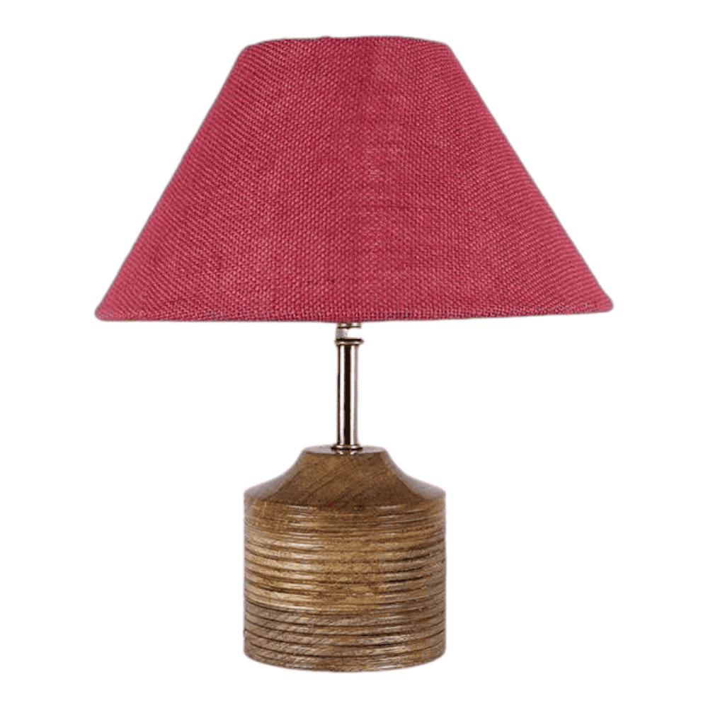 Joy Pink Natural Fiber Shade Table Lamp with Natural Wooden Base
