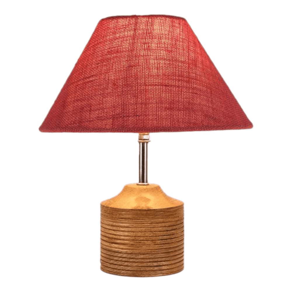 Joy Pink Natural Fiber Shade Table Lamp with Natural Wooden Base