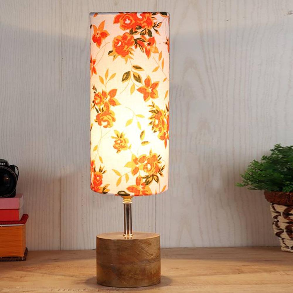 Ariel Multicolor cotton & solid wood table lamp - Devansh