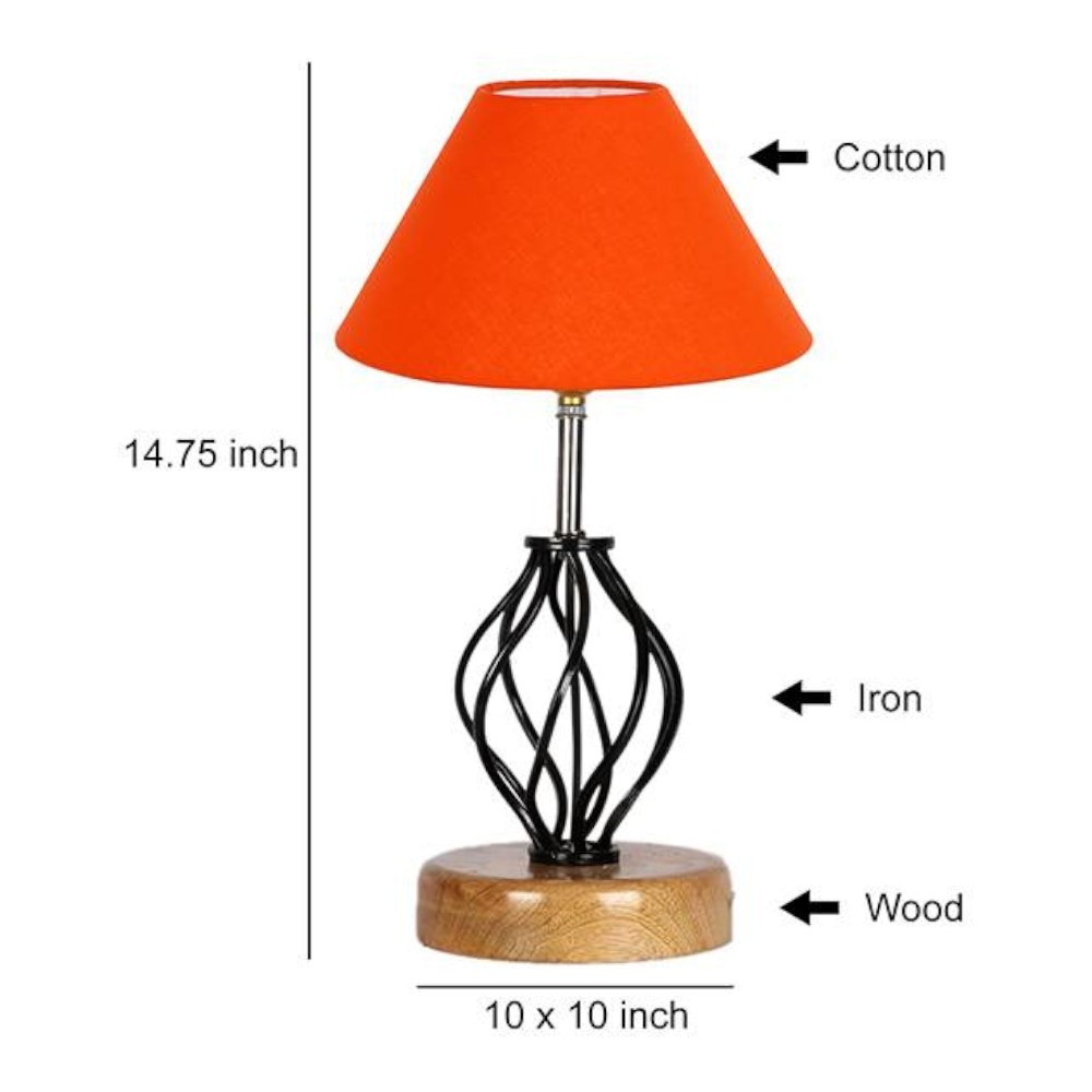 Angela Orange cotton Table lamp with Wood & Iron Base