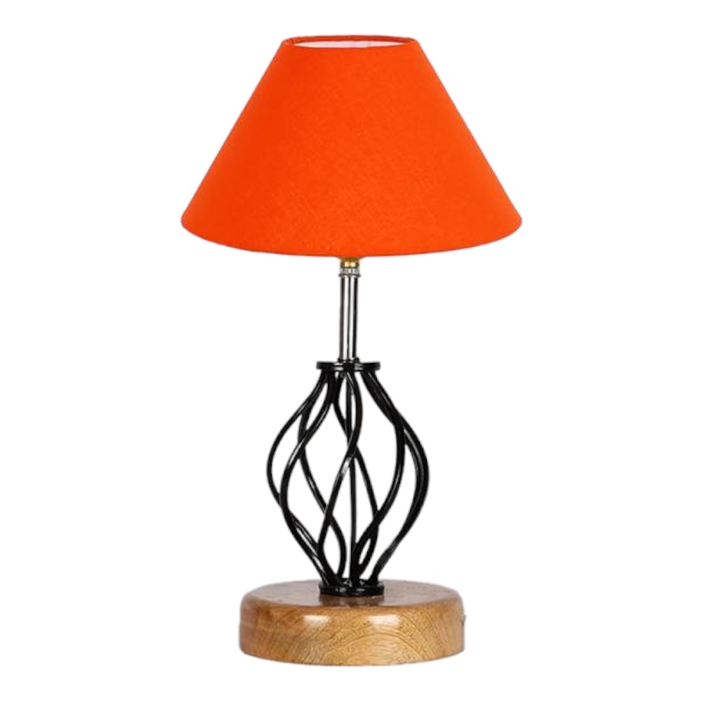 Angela Orange cotton Table lamp with Wood & Iron Base