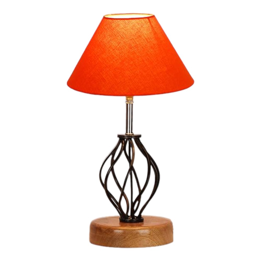 Angela Orange cotton Table lamp with Wood & Iron Base