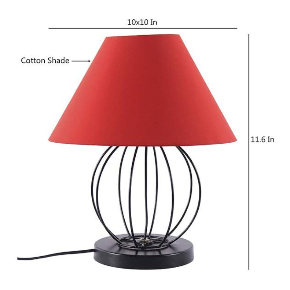 Mabry Red Fabric Shade Table Lamp with Black Iron Base