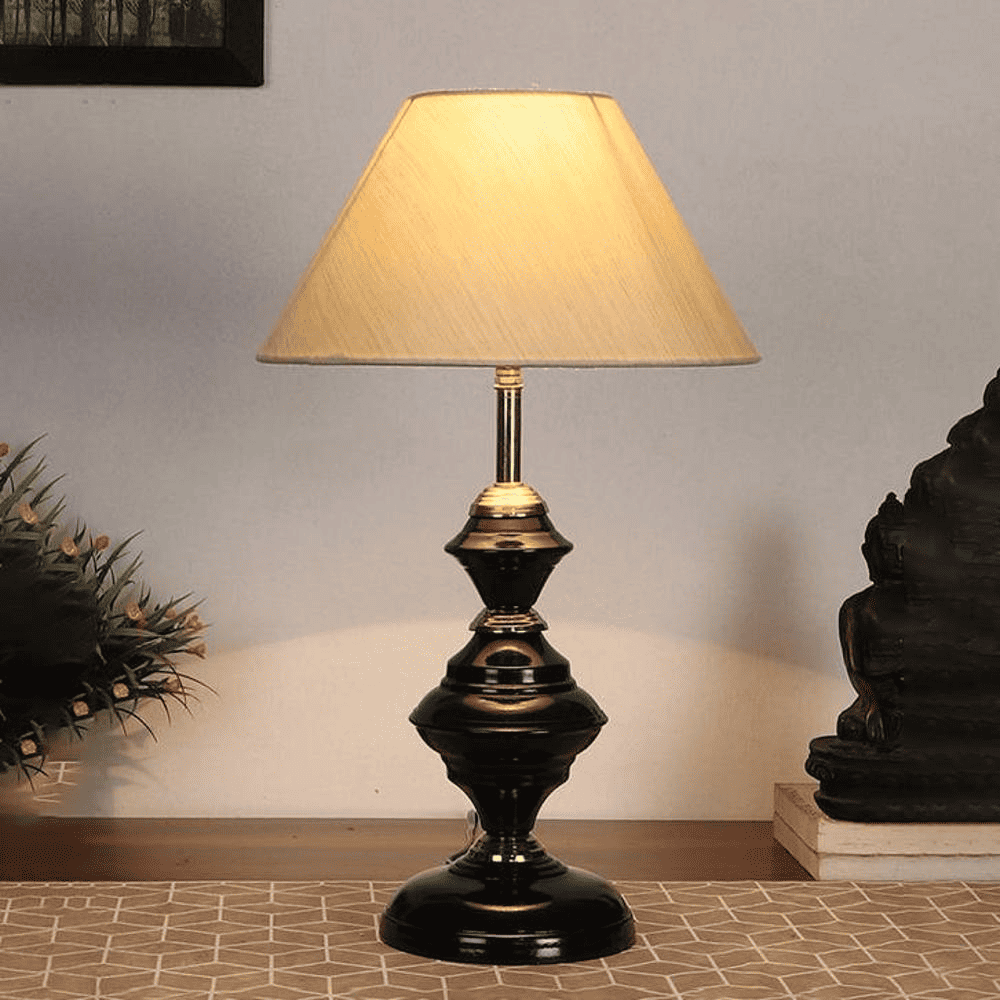 Astrid off-white cotton Table lamp with Iron Base