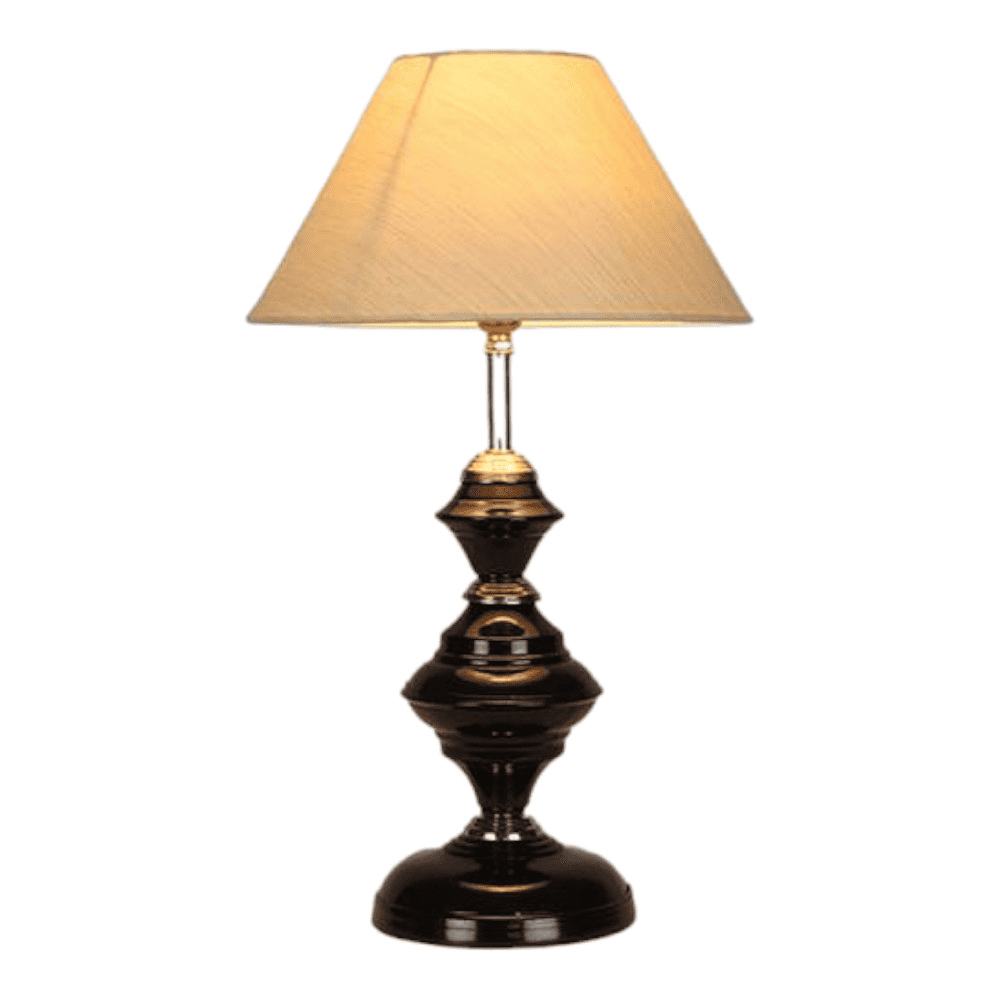 Astrid off-white cotton Table lamp with Iron Base