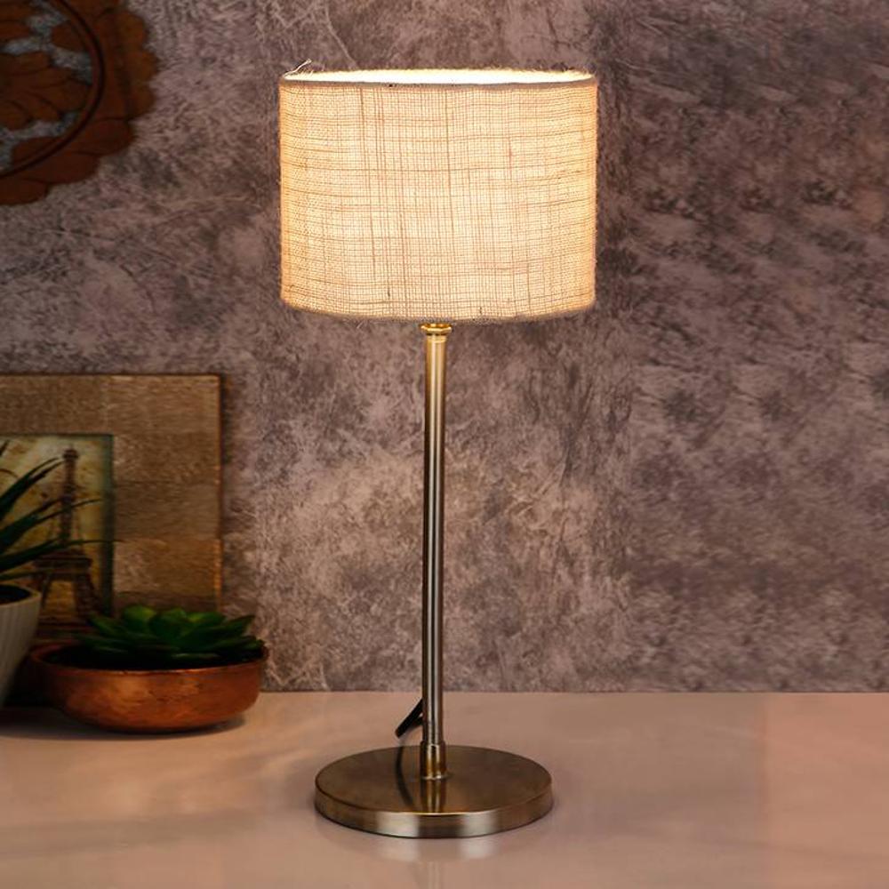 Landry White Natural Fiber Shade Table Lamp with Steel Steel Base