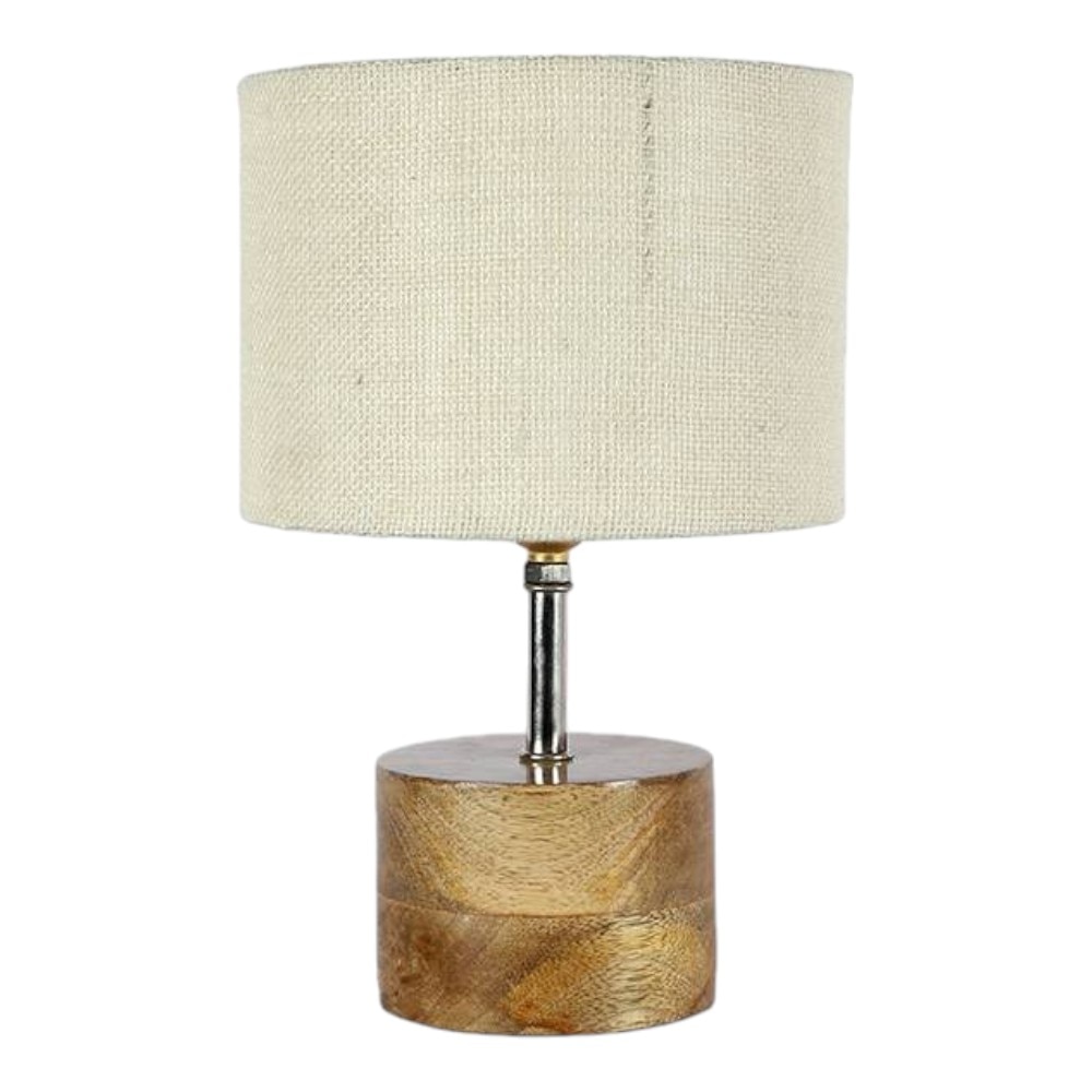 Coralie White Natural Fiber Shade Table Lamp with Natural Wooden Base