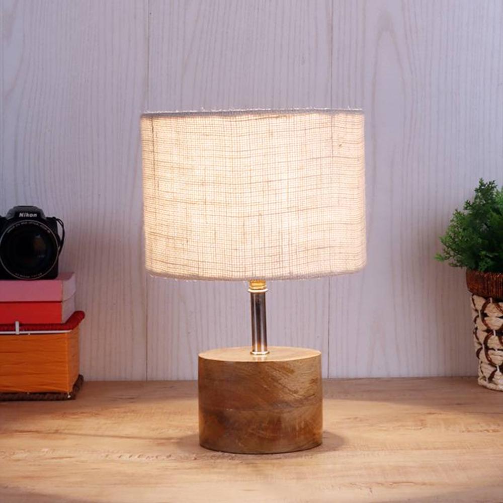 Coralie White Natural Fiber Shade Table Lamp with Natural Wooden Base