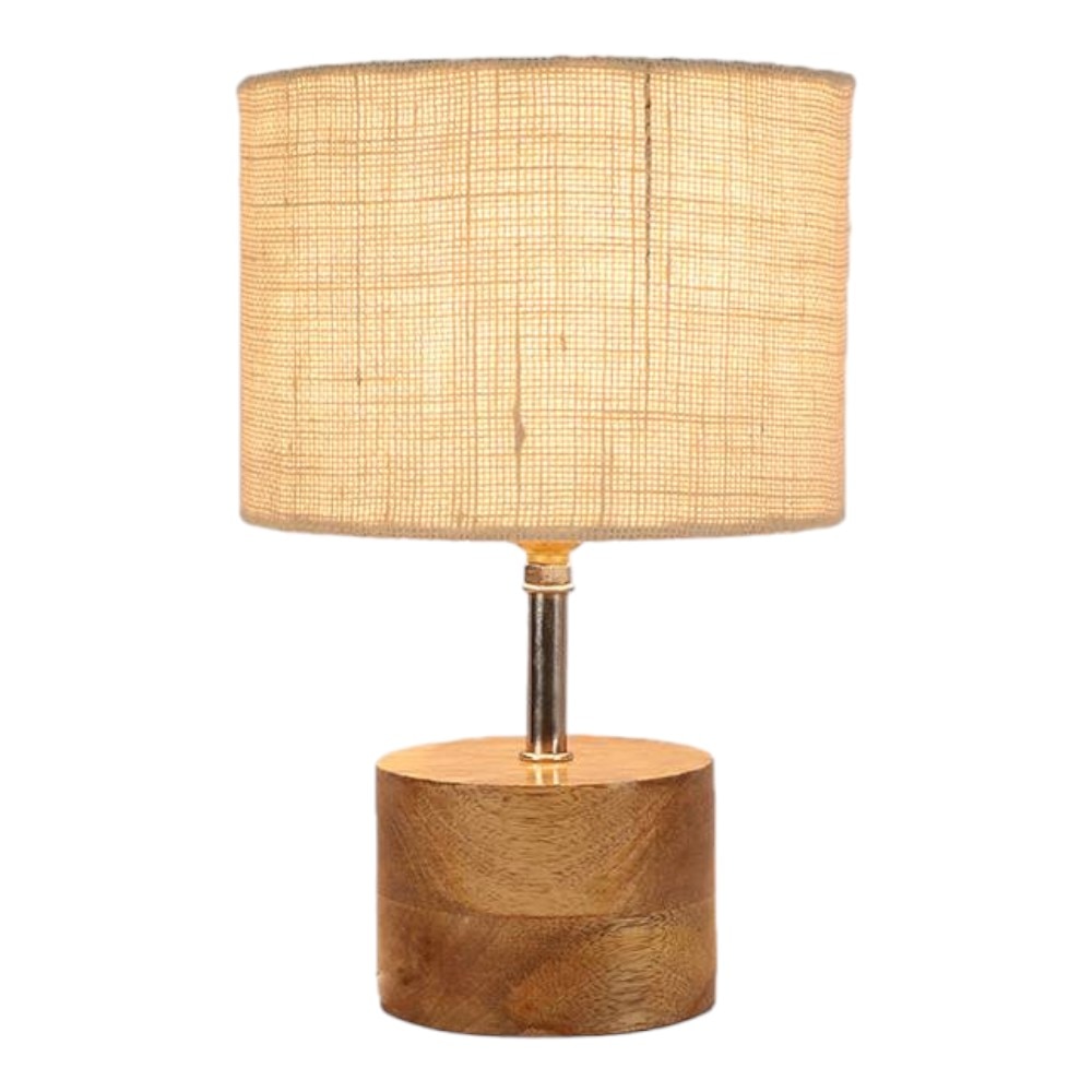 Coralie White Natural Fiber Shade Table Lamp with Natural Wooden Base
