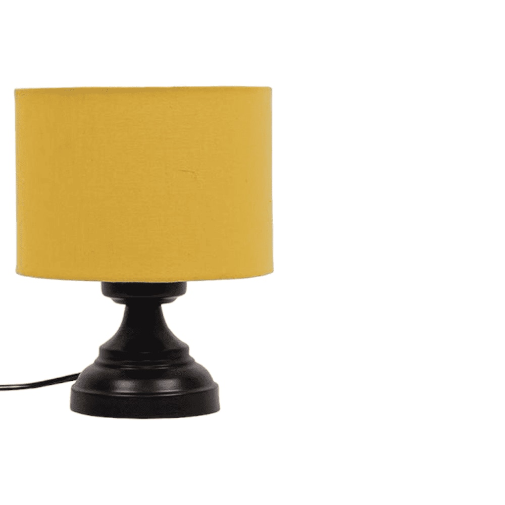 Harleen Yellow Fabric Shade Table Lamp with Black Iron Base