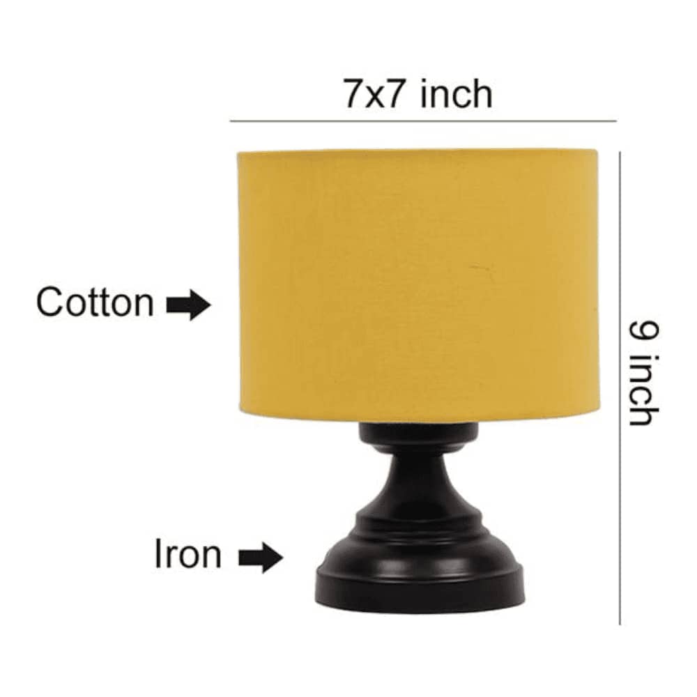 Harleen Yellow Fabric Shade Table Lamp with Black Iron Base