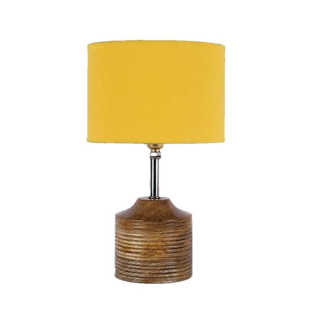 Djuna Yellow Fabric Shade Table Lamp with Natural Wooden Base - Devansh
