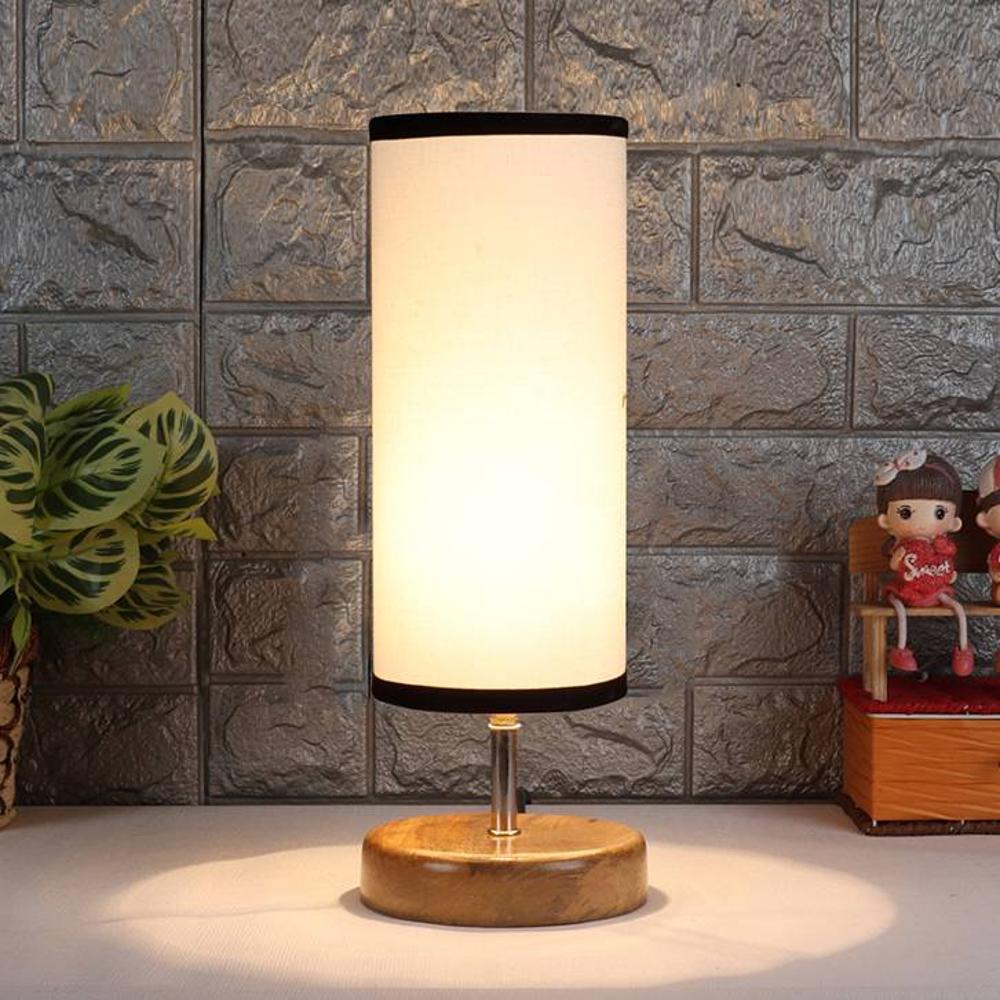 Ashley Wood Table lamp with Multicolor cotton Shade