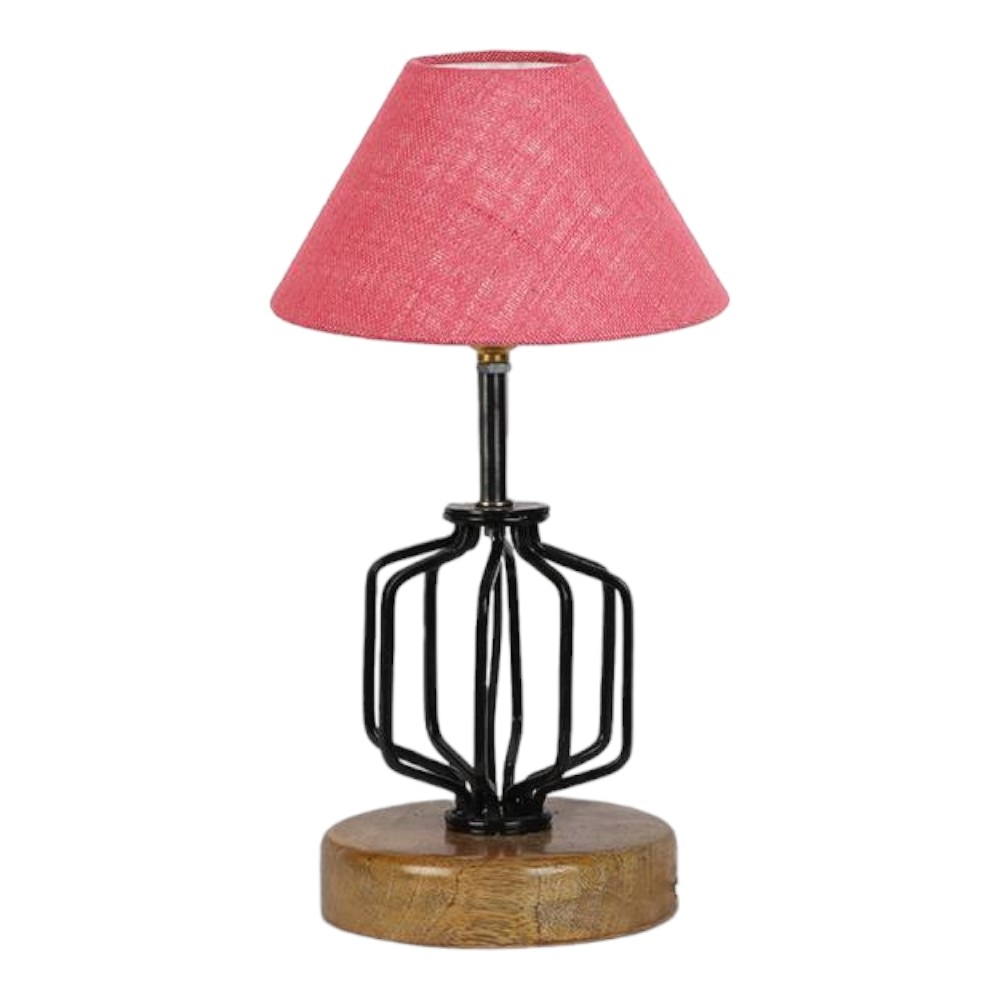 Adelynn Pink Jute Table lamp with Wood & Iron Base