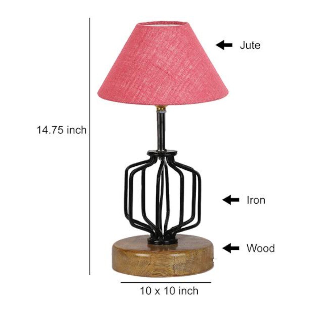 Adelynn Pink Jute Table lamp with Wood & Iron Base