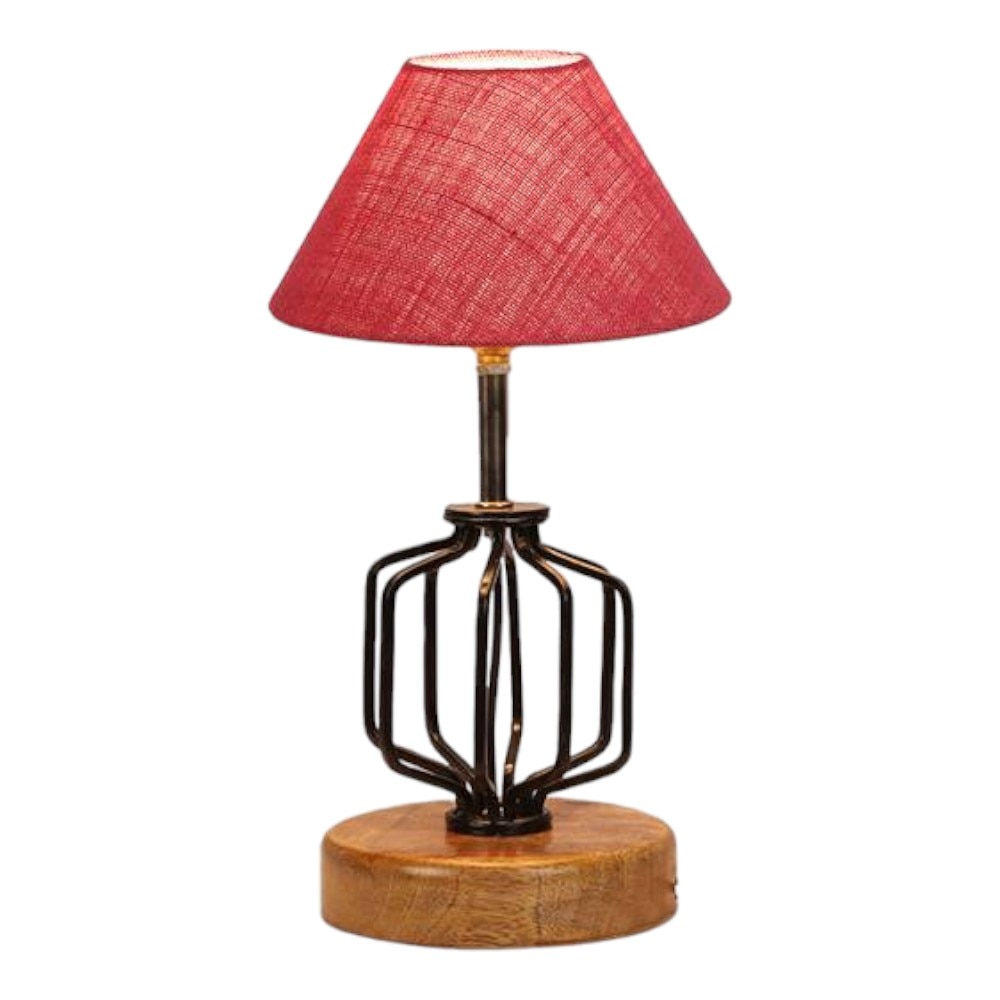Adelynn Pink Jute Table lamp with Wood & Iron Base
