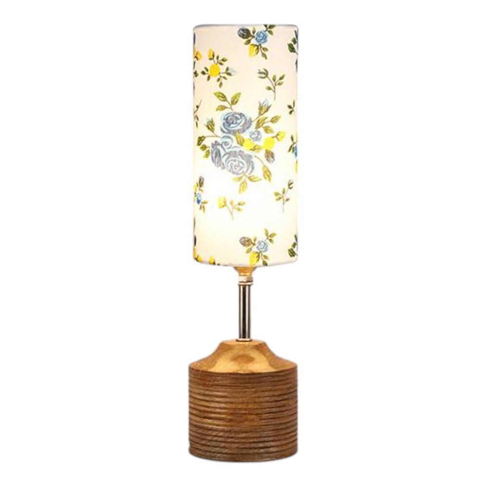 Reese Wood Table lamp with Multicolor cotton Shade