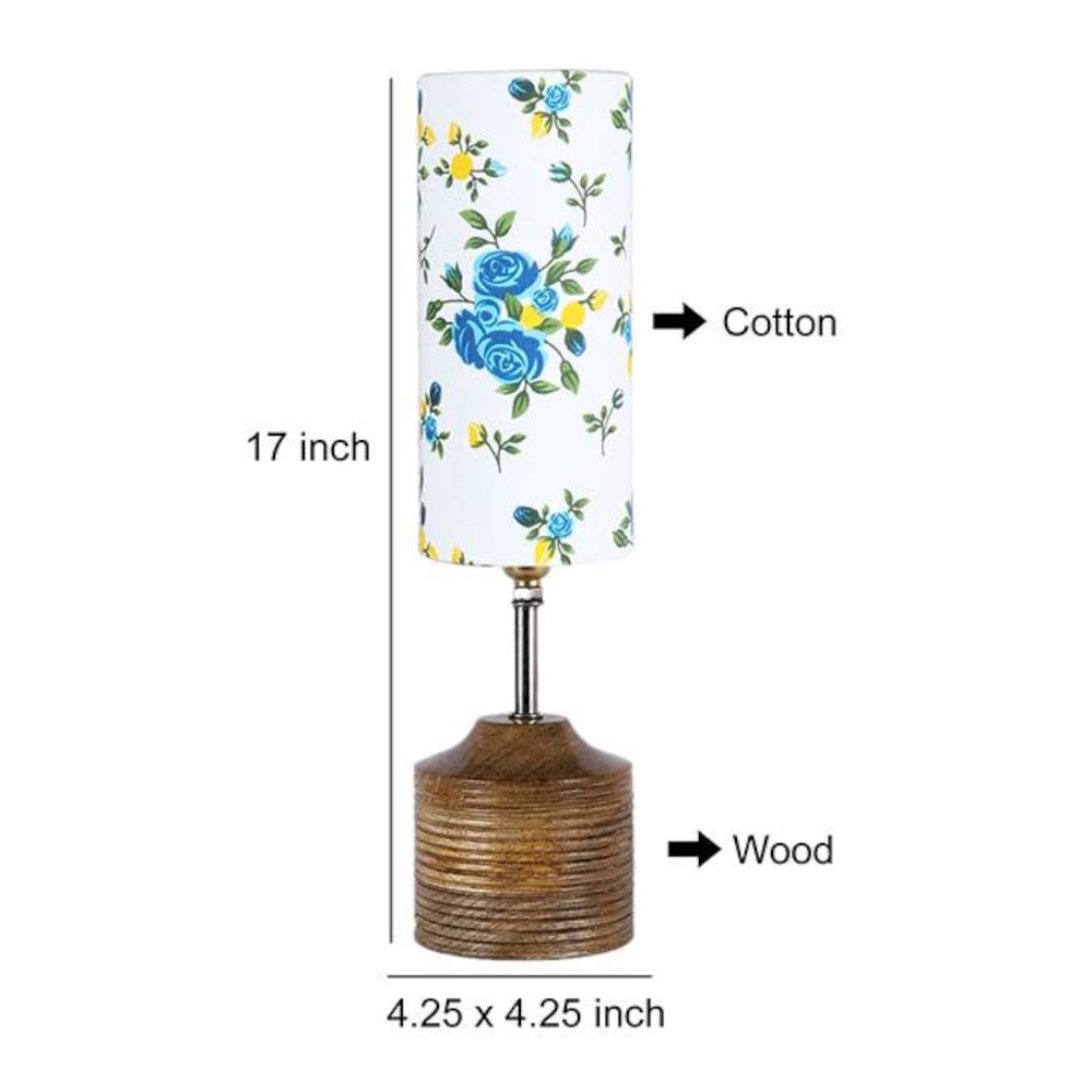 Reese Wood Table lamp with Multicolor cotton Shade