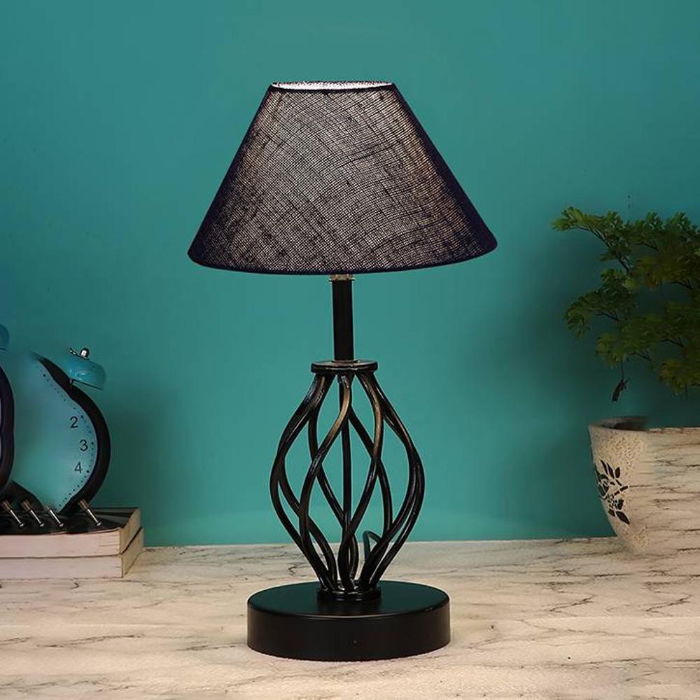 Charlee Blue Jute Table lamp with Iron Base