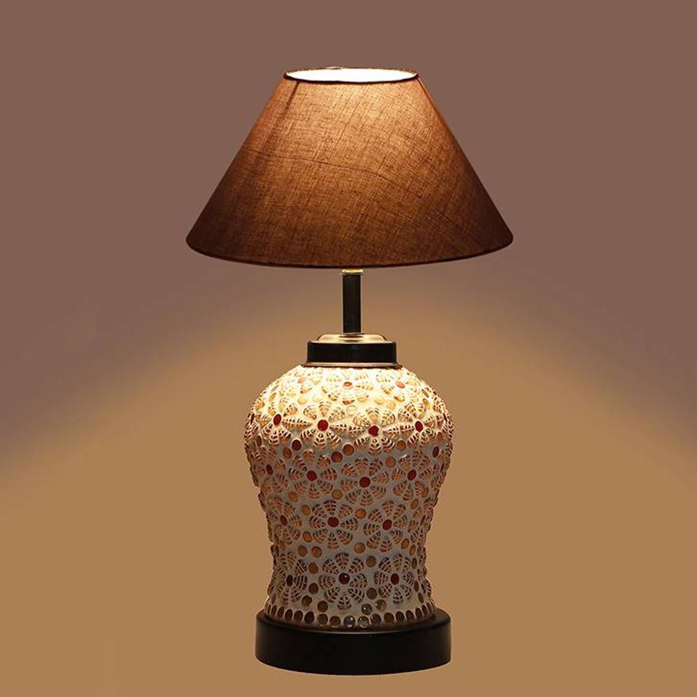 Bianca Grey cotton Glass Table lamp with Iron Base